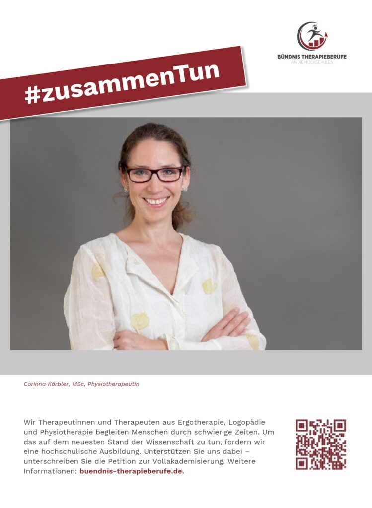 Kampagne Bündnis Therapieberufe zur Vollakademisierung der Ausbildung - Plakat Physiotherapeutin Corinna Körbler, MSc
