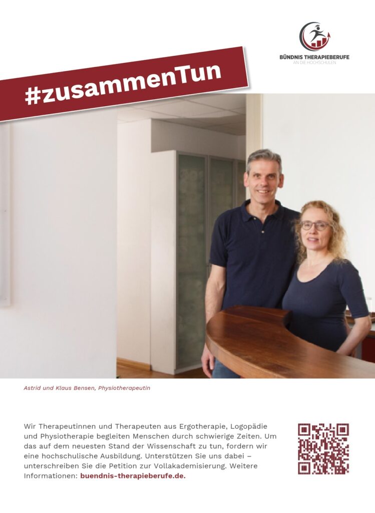 Kampagne Bündnis Therapieberufe zur Vollakademisierung der Ausbildung - Plakat Physiotherapeuten Astrid und Klaus Bensen