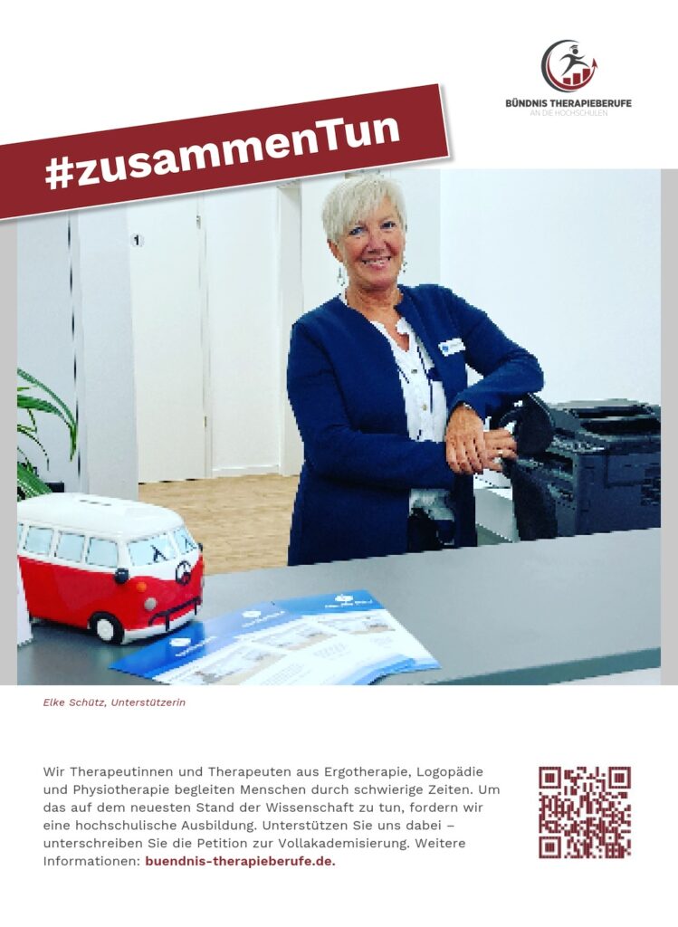 Kampagne Bündnis Therapieberufe zur Vollakademisierung der Ausbildung - Plakat Unterstützerin Elke Schütz